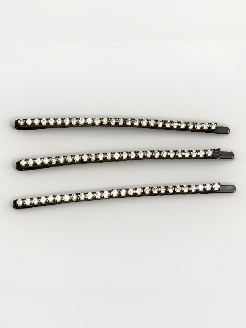 Set of 3 Gunmetal Silver Rhinestone Hair Barrettes 3.25" Bridal Crystal Pins